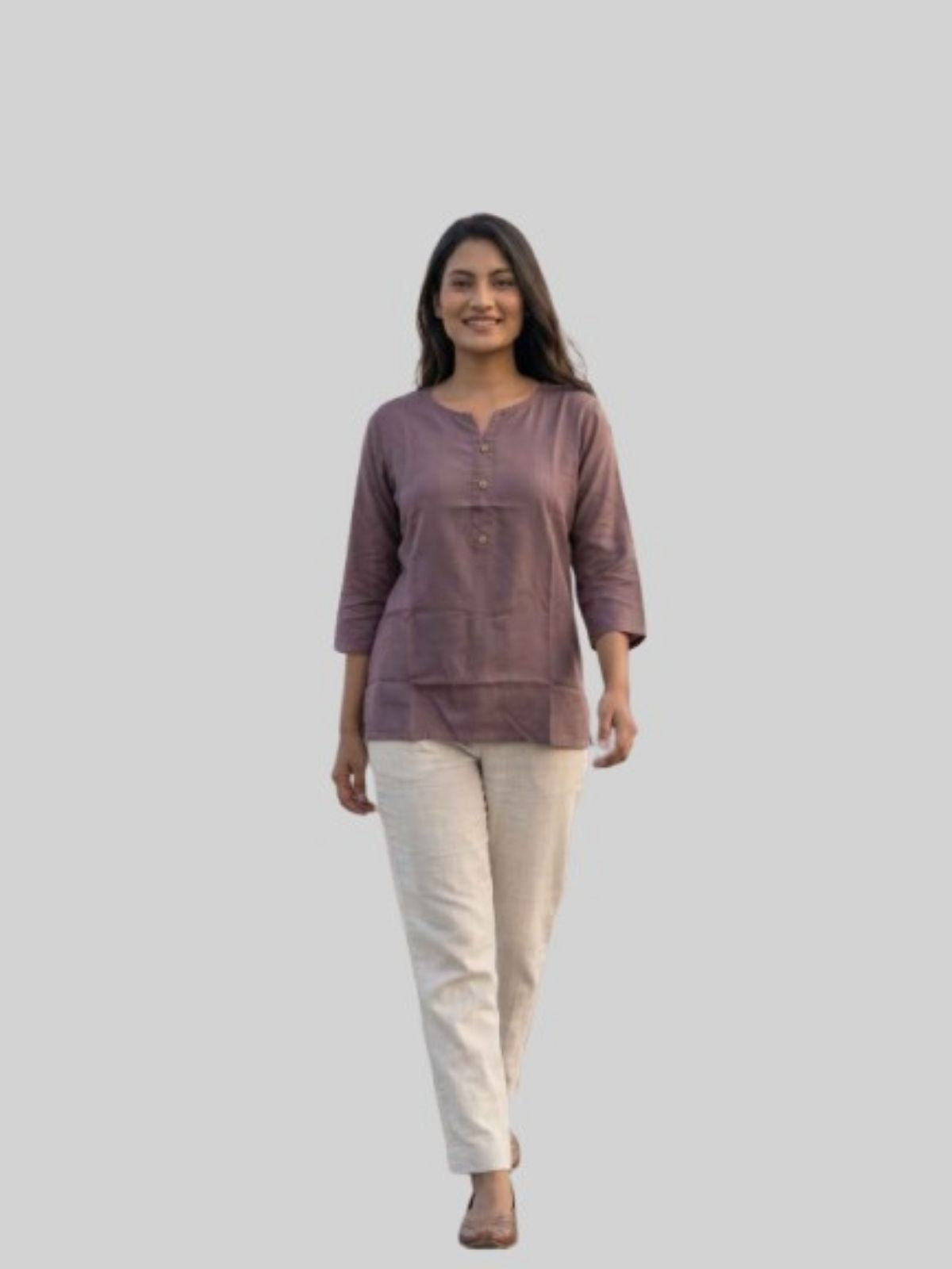 Women Coffee & Light Purple Rayon Short Kurti