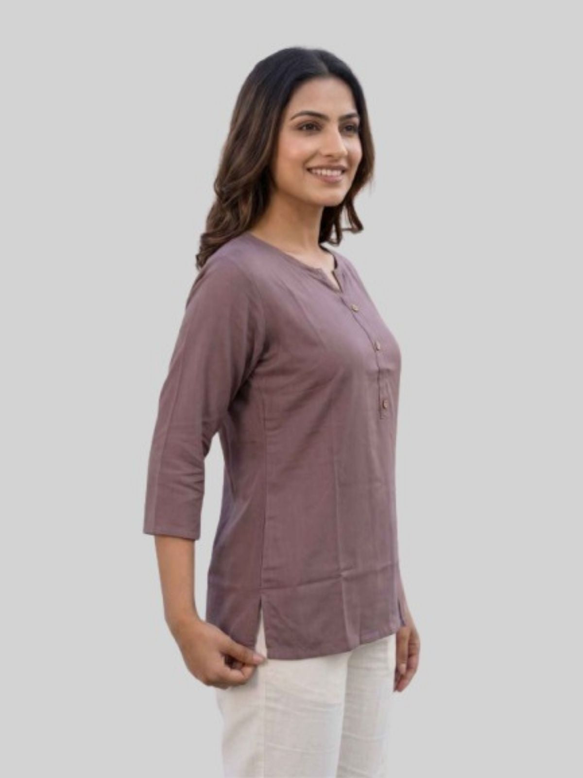 Women Coffee & Peach Rayon Short Kurti