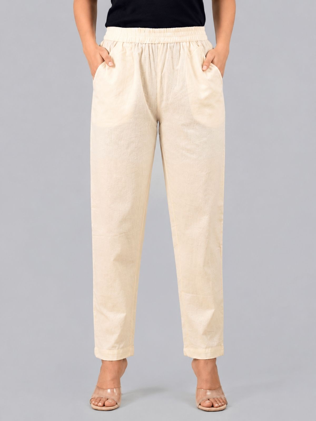 Beige & Cream Regular Fit Elastic Cotton Trouser Combo