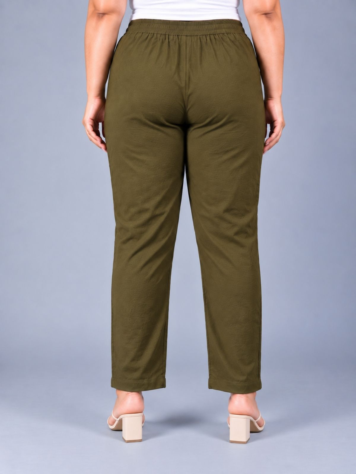 Dark Green Regular Fit Elastic Plus Sizes Cotton Trouser
