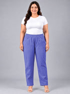 Denim Blue Regular Fit Elastic Plus Sizes Cotton Trouser