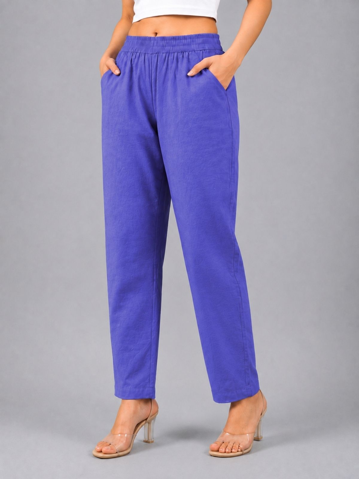Bottle Green & Denimblue Regular Fit Elastic Cotton Trouser Combo