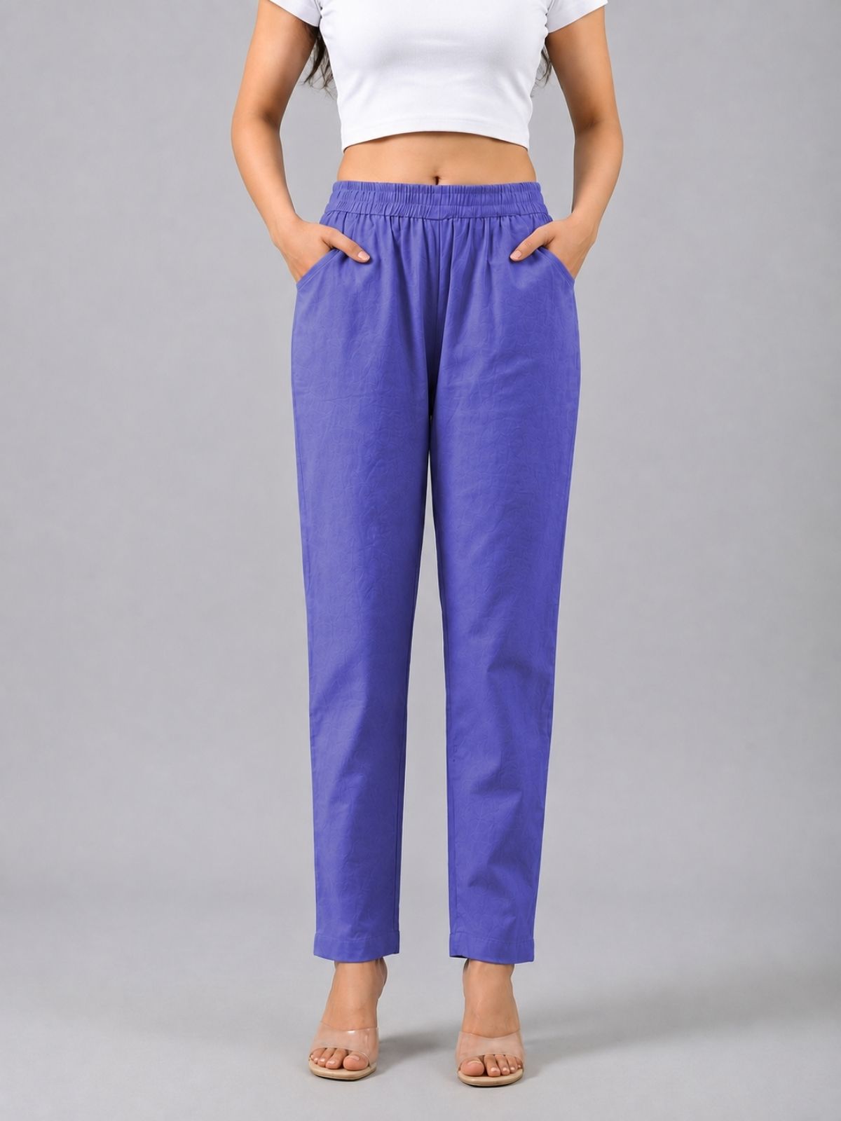 Denimblue & Mauvepink Regular Fit Elastic Cotton Trouser Combo