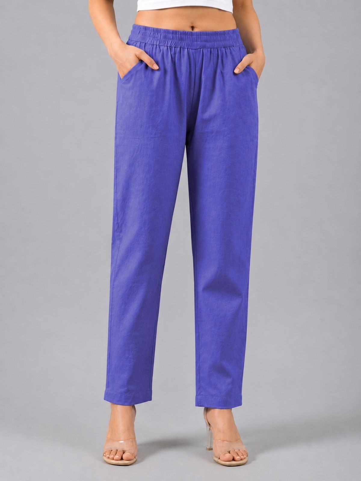 Beige & Denimblue Regular Fit Elastic Cotton Trouser Combo