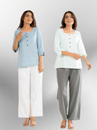Firozi & Light Blue Everyday Cotton Square Neck Top