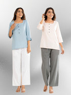 Firozi & Light Peach Everyday Cotton Square Neck Top