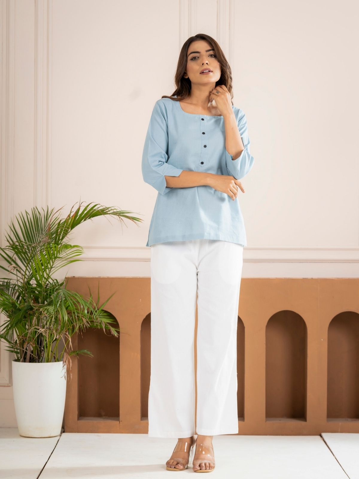 Firozi Everyday Cotton Square Neck Top
