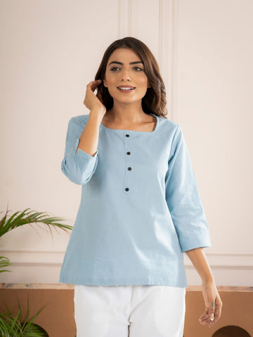 Firozi Everyday Cotton Square Neck Top