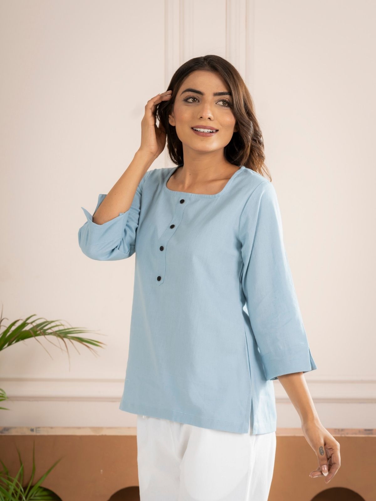 Firozi Everyday Cotton Square Neck Top