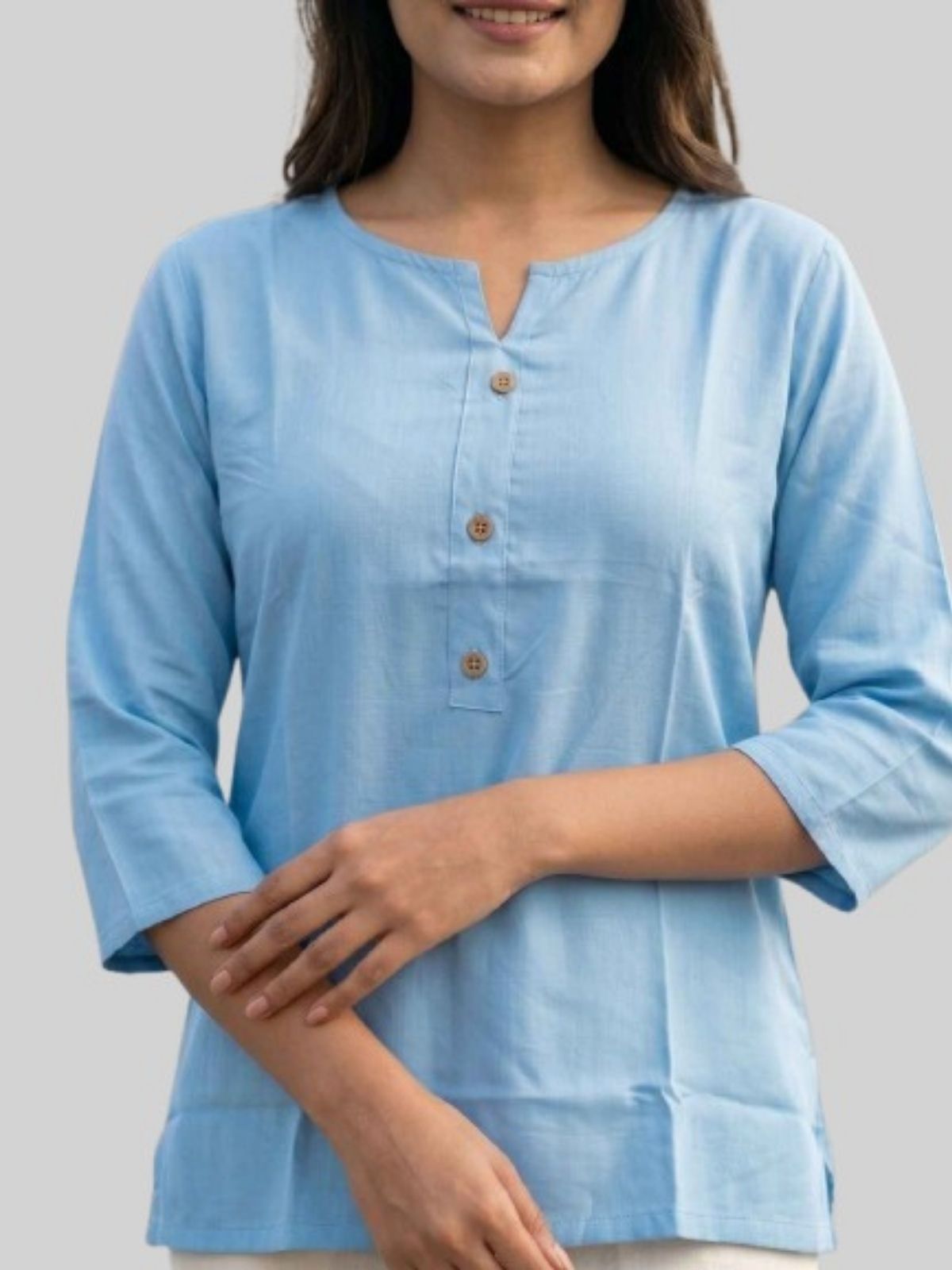 Women Coffee & SkyBlue Rayon Short Kurti