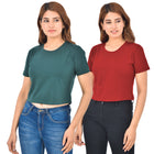 Green & Maroon Cotton Hosiery Crop Top Combo