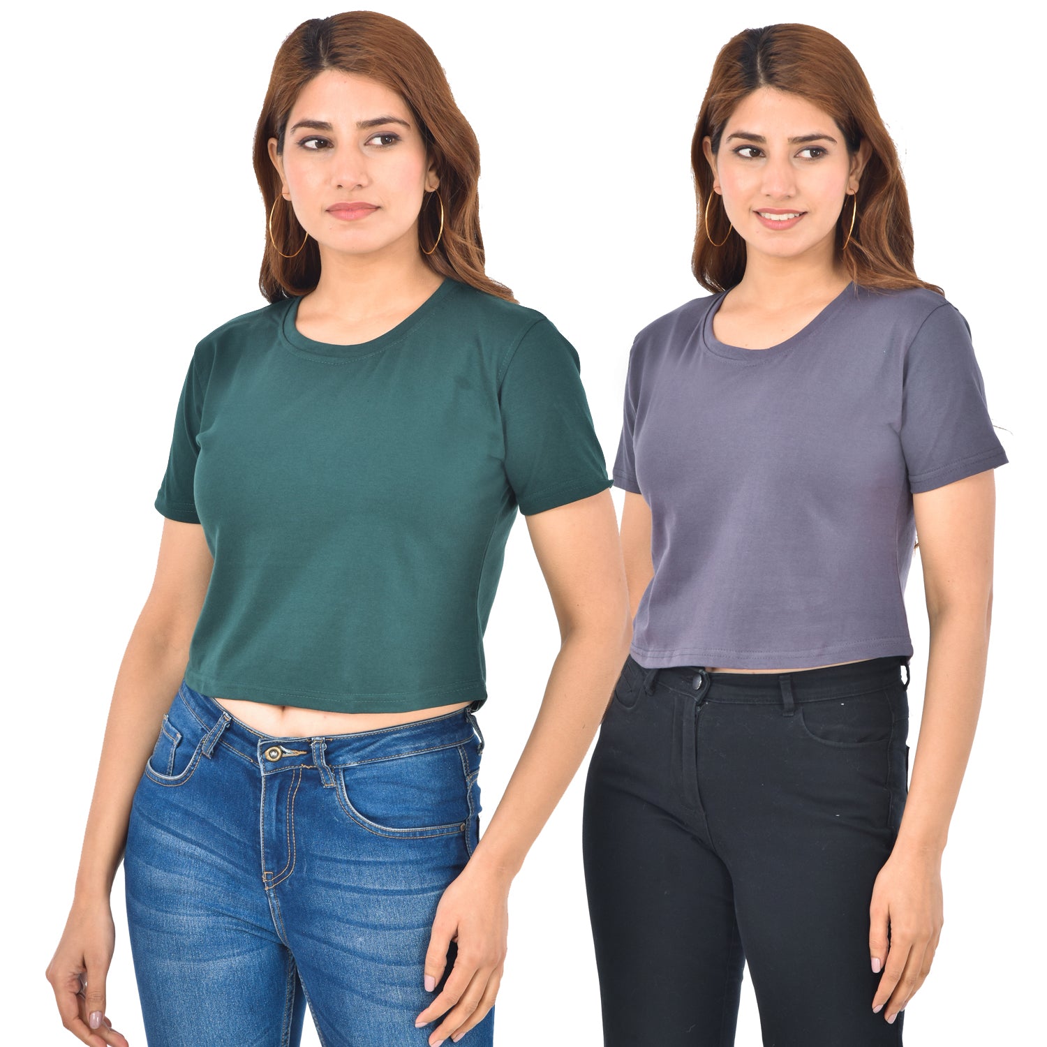 Green & Grey Cotton Hosiery Crop Top Combo