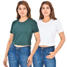Green & White Cotton Hosiery Crop Top Combo