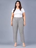Grey Regular Fit Elastic Plus Sizes Cotton Trouser