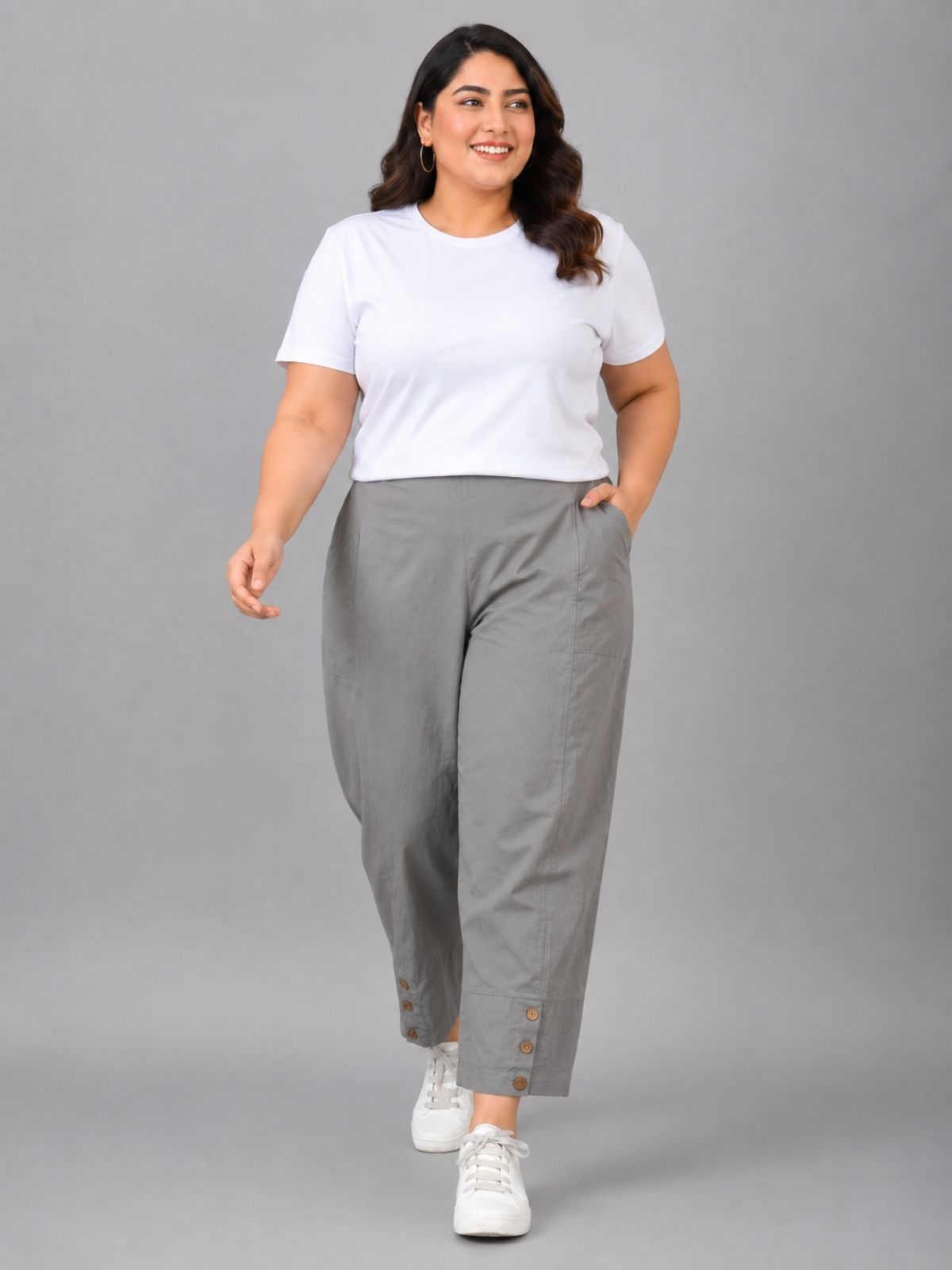 Grey Cotton Straight Cargo Pant