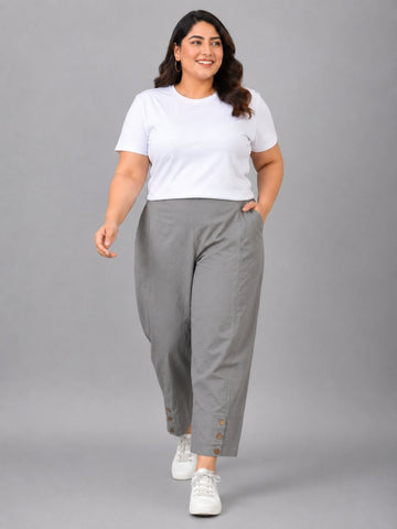 Grey Cotton Straight Cargo Pant