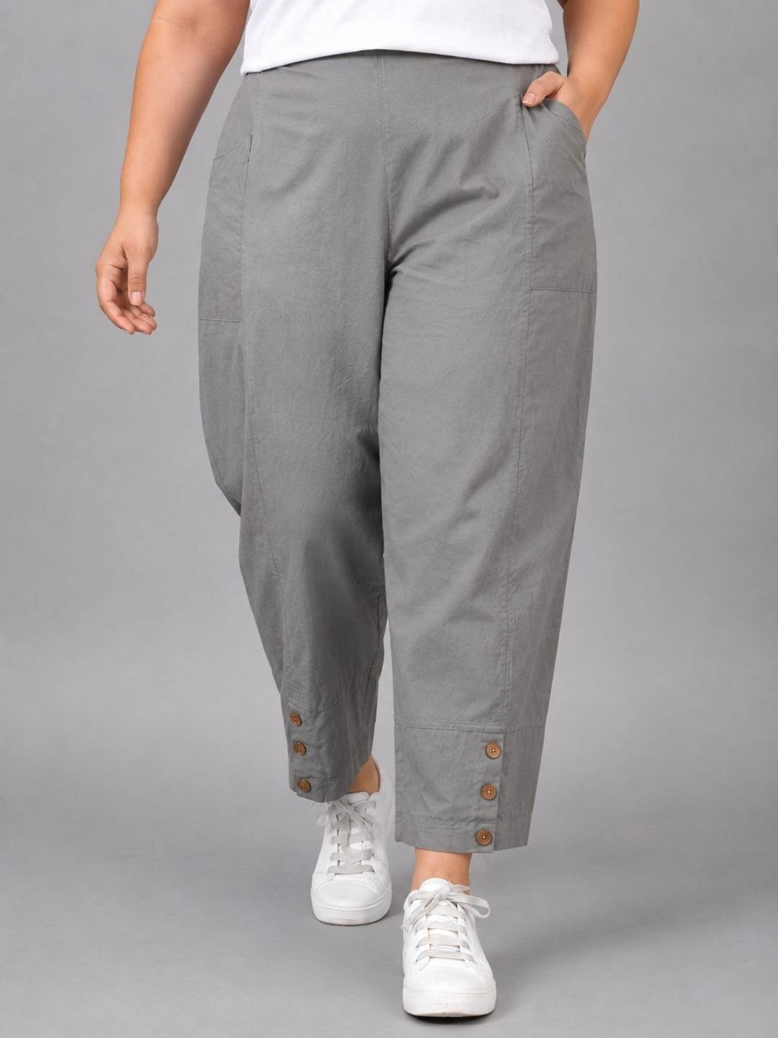 Grey Cotton Straight Cargo Pant