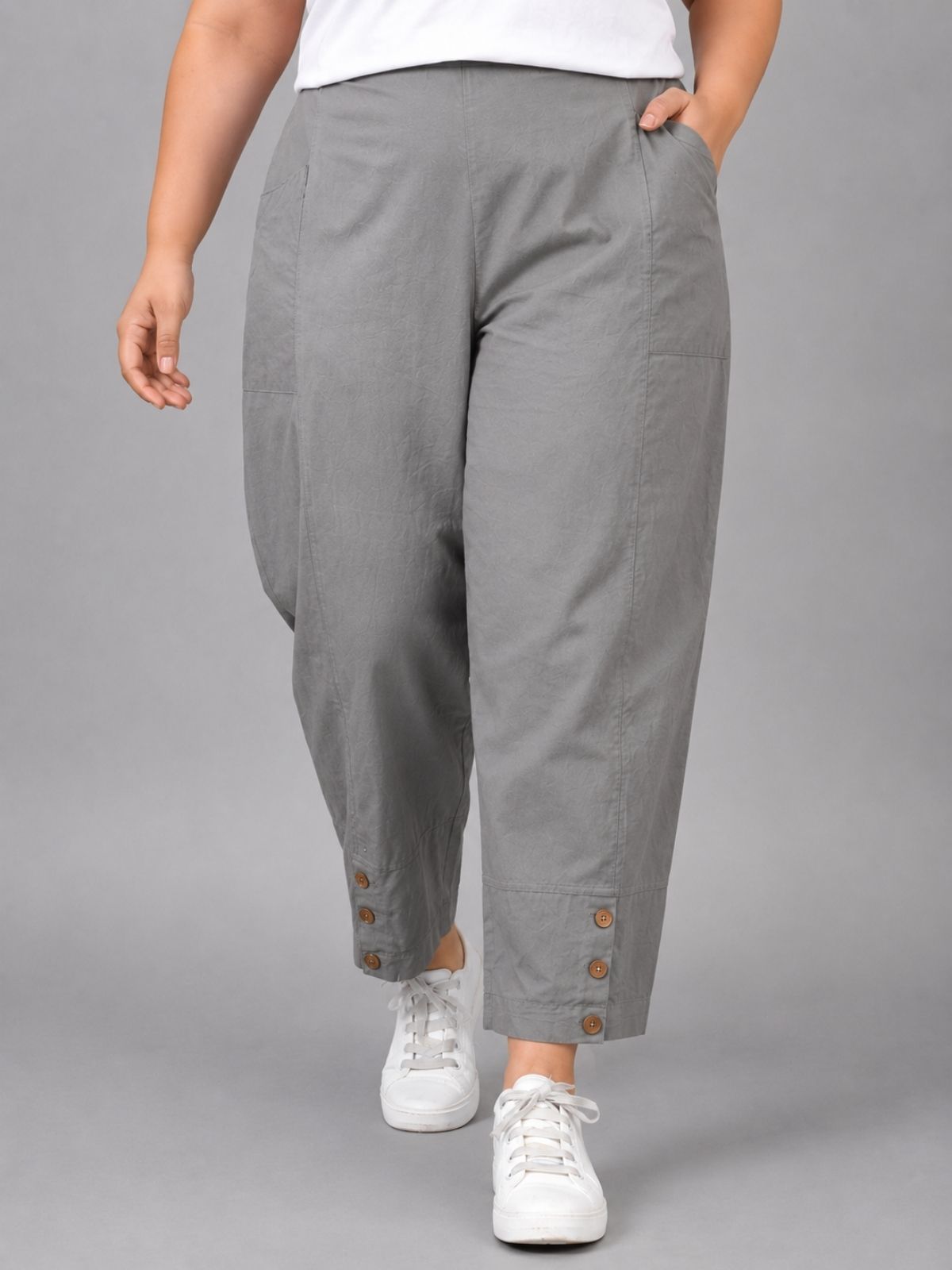Grey Cotton Straight Cargo Pant