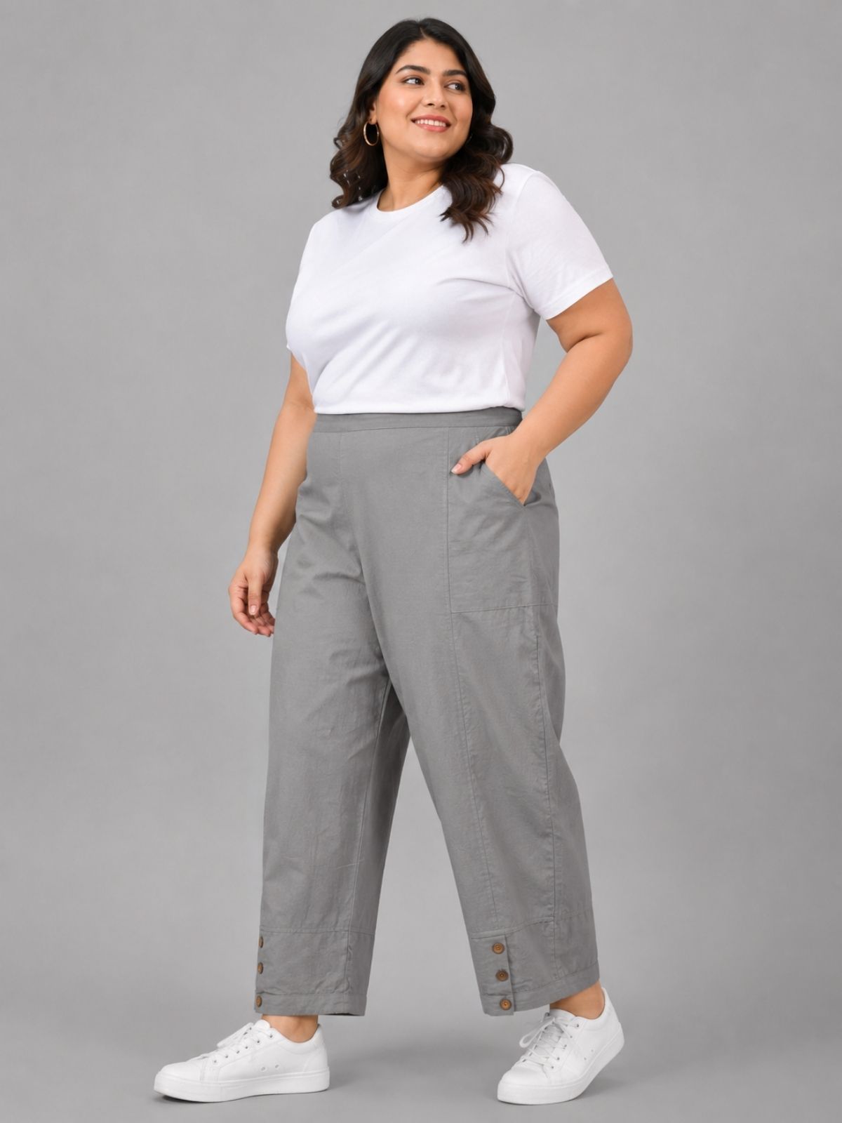 Grey Cotton Straight Cargo Pant