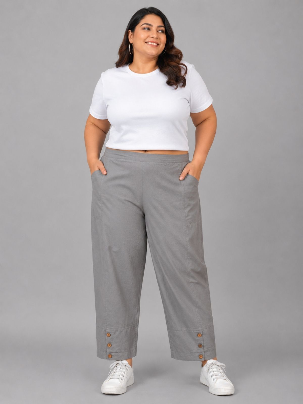 Grey Cotton Straight Cargo Pant
