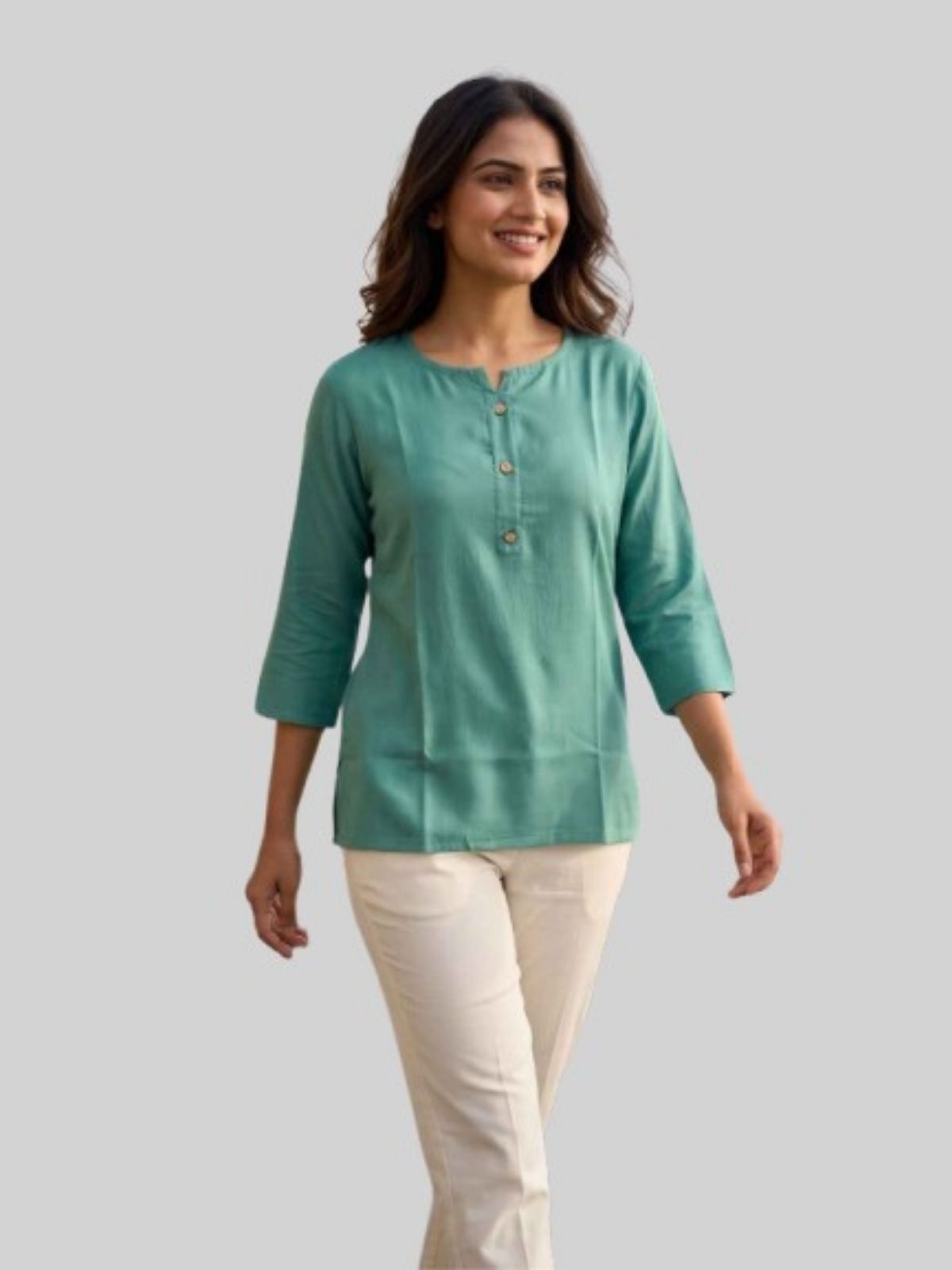 Women SeaGreen & Light Purple Rayon Short Kurti