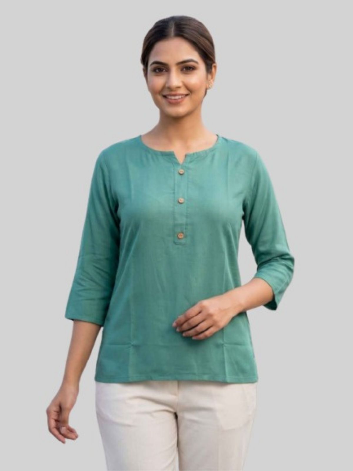 Women Black & SeaGreen Rayon Short Kurti