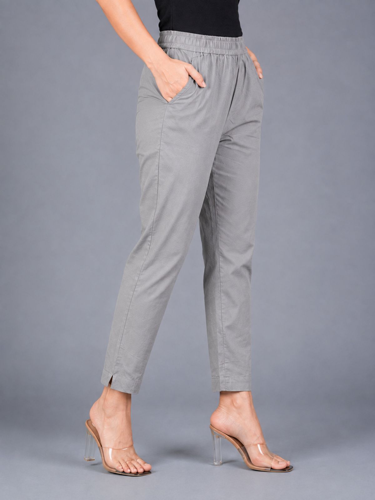 Beige & Grey Regular Fit Elastic Cotton Trouser Combo