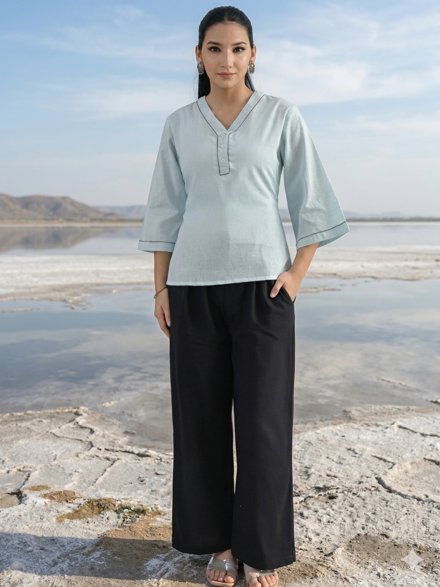 Iceblue Handloom Anchor Thread Top