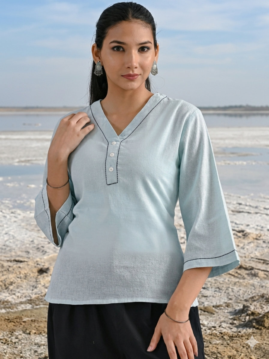 Iceblue Handloom Anchor Thread Top