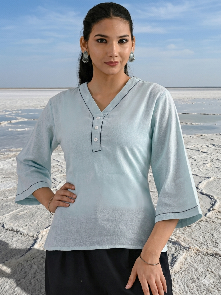 Iceblue Handloom Anchor Thread Top