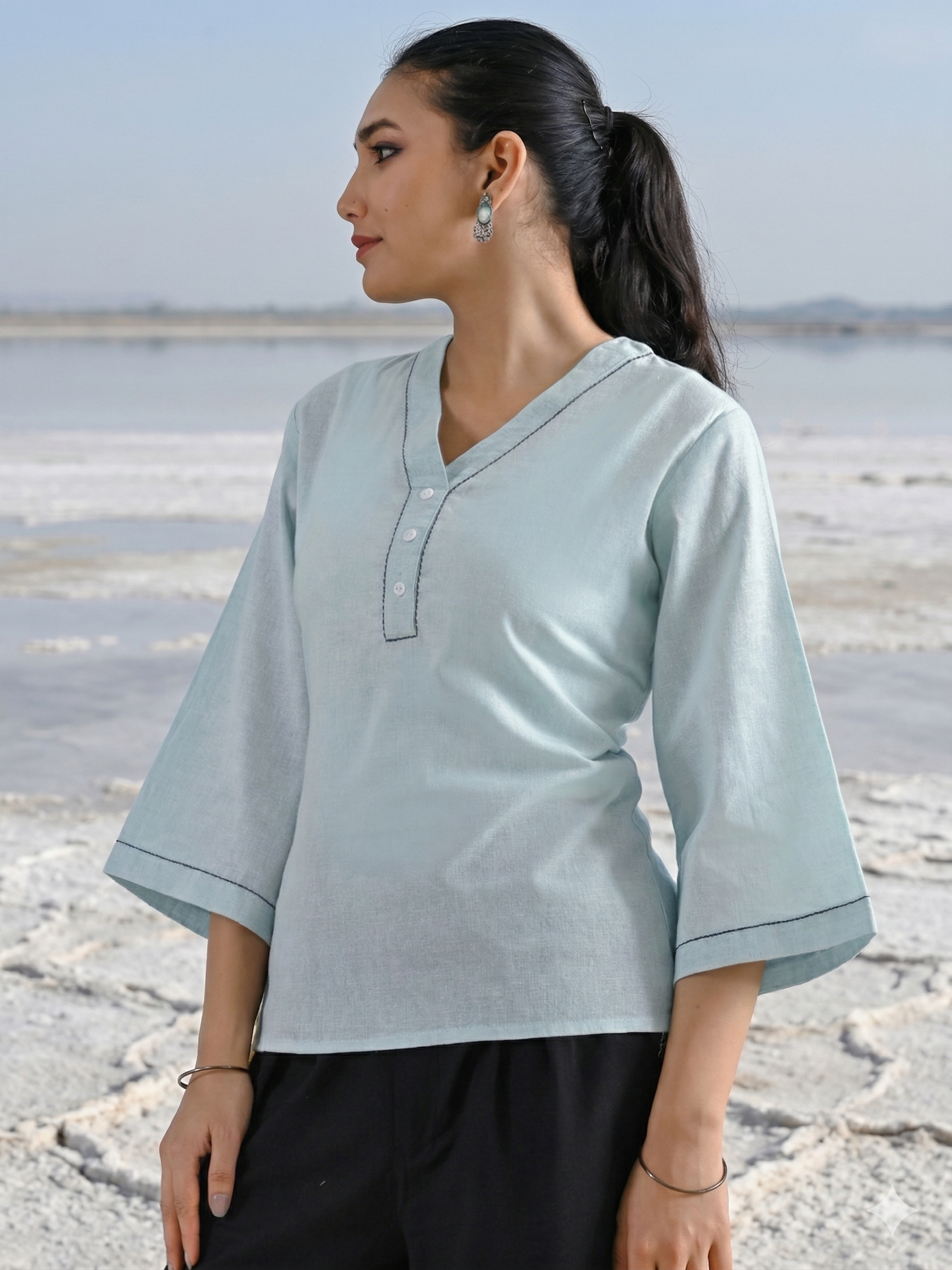 Iceblue Handloom Anchor Thread Top