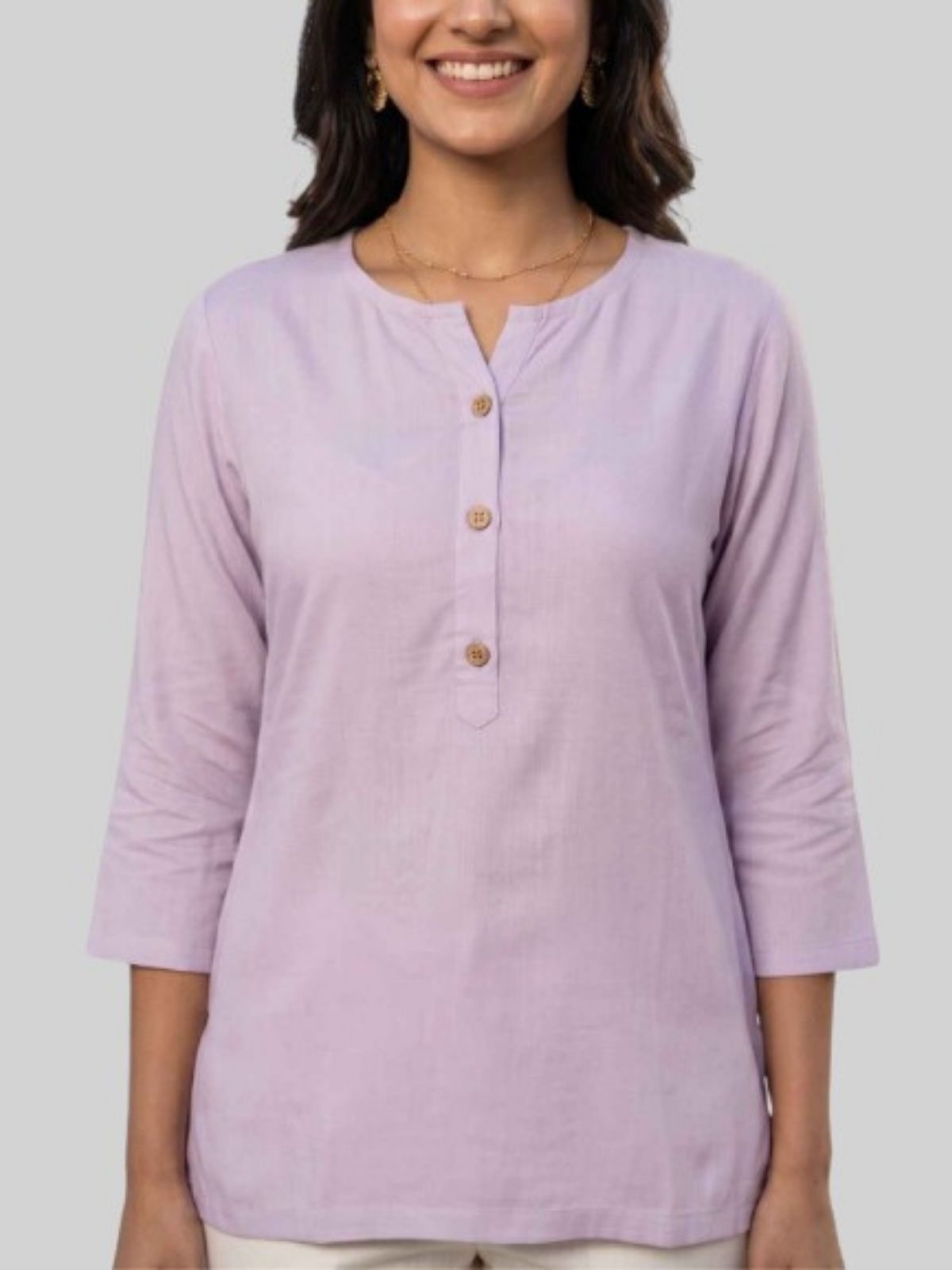 Women SkyBlue & Light Purple Rayon Short Kurti