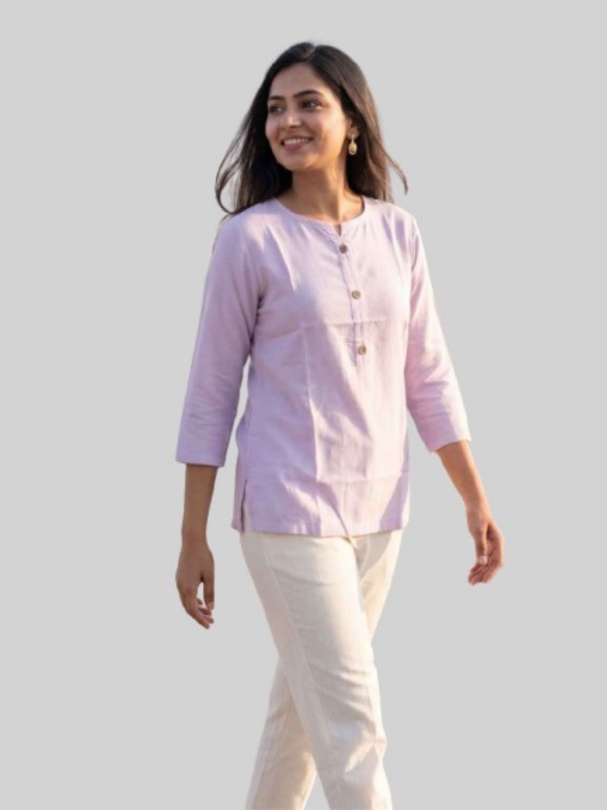 Women Coffee & Light Purple Rayon Short Kurti