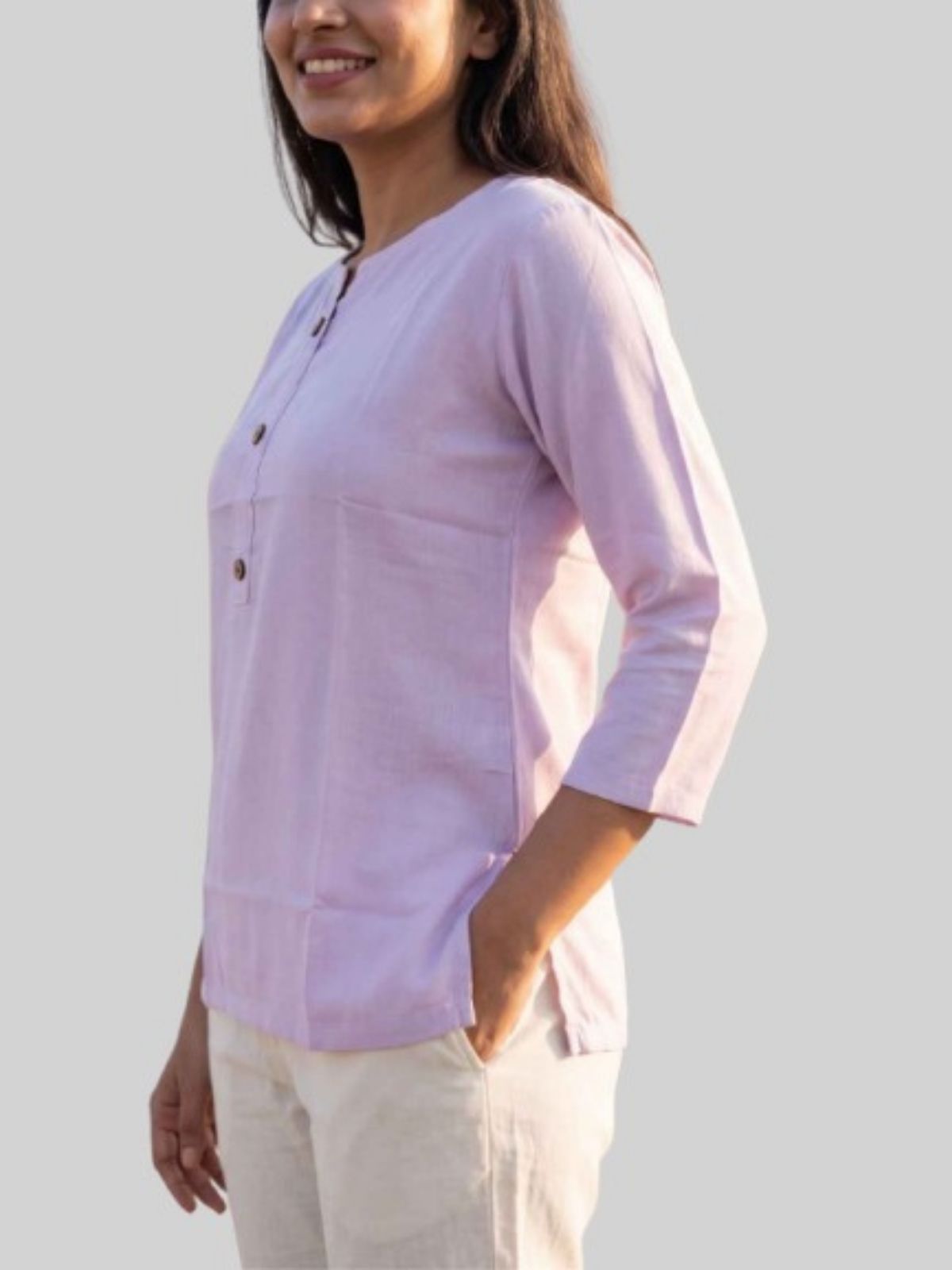 Women Coffee & Light Purple Rayon Short Kurti