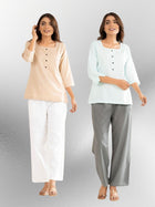 Light Beige & Light Blue Everyday Cotton Square Neck Top