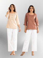 Light Beige & Light Brown Everyday Cotton Square Neck Top