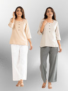 Light Beige & Light Grey Everyday Cotton Square Neck Top