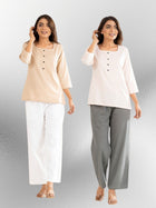 Light Beige & Light Peach Everyday Cotton Square Neck Top