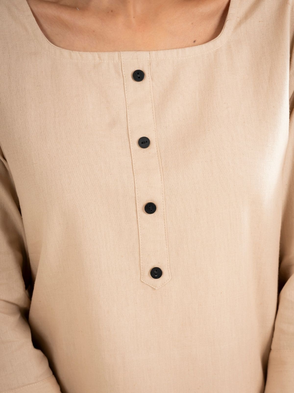 Light Beige & Light Brown Everyday Cotton Square Neck Top