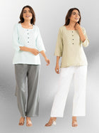 Light Blue & Light Green  Everyday Cotton Square Neck Top