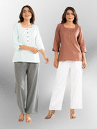 Light Blue & Light Brown  Everyday Cotton Square Neck Top