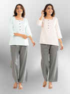 Light Blue & Light Peach  Everyday Cotton Square Neck Top
