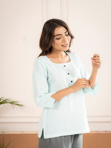 Light Blue Everyday Cotton Square Neck Top