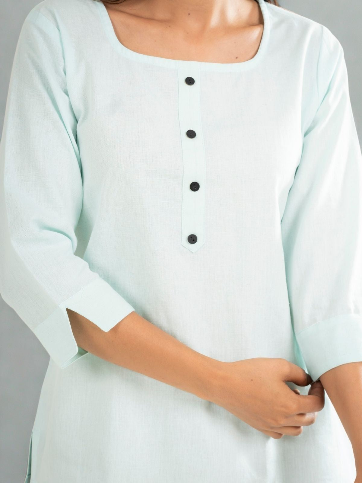Light Blue & White  Everyday Cotton Square Neck Top