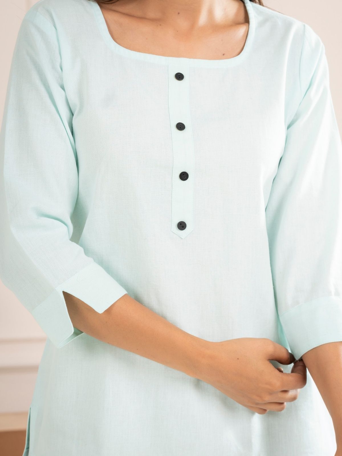 Light Blue Everyday Cotton Square Neck Top