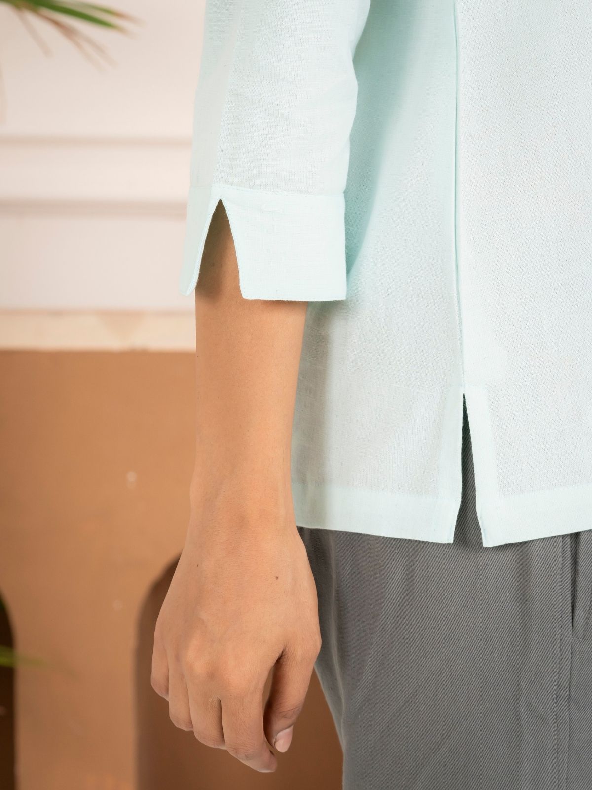 Light Blue Everyday Cotton Square Neck Top