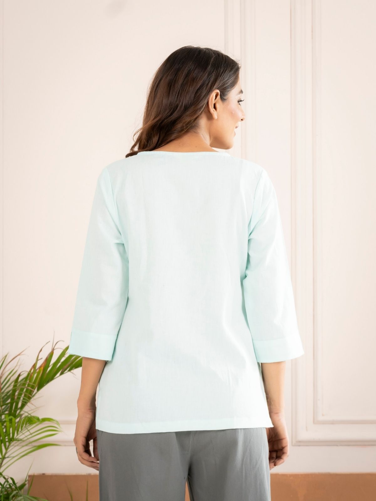 Light Blue Everyday Cotton Square Neck Top