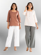 Light Brown & Light Peach Everyday Cotton Square Neck Top