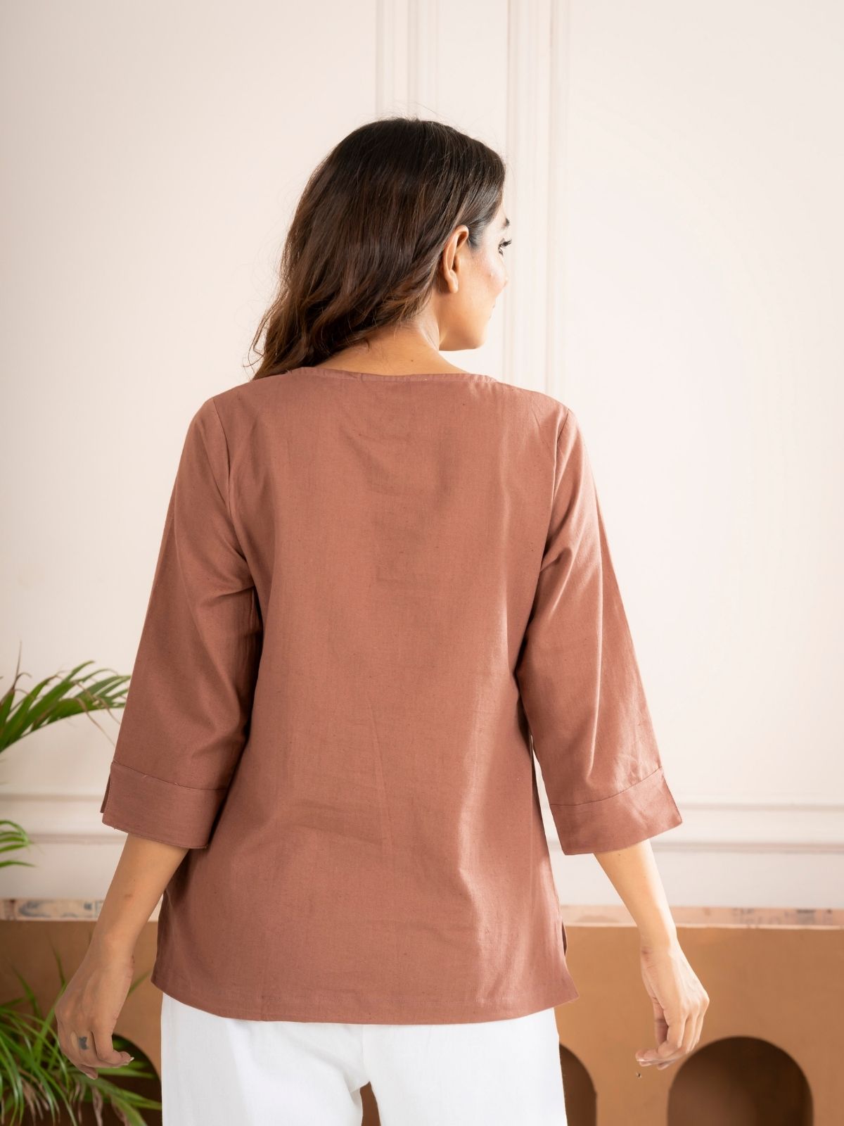 Light Brown Everyday Cotton Square Neck Top