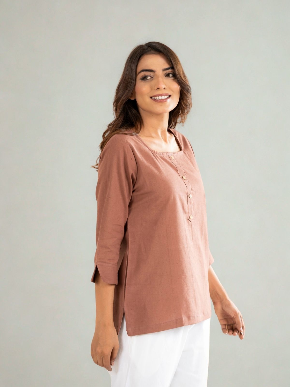 Chocolate & Light Brown Everyday Cotton Square Neck Top